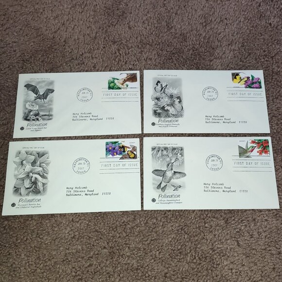 Bee Butterfly Humming Bird Nature Pollination FDC Set Collection Stamps Flowers - Picture 1 of 4